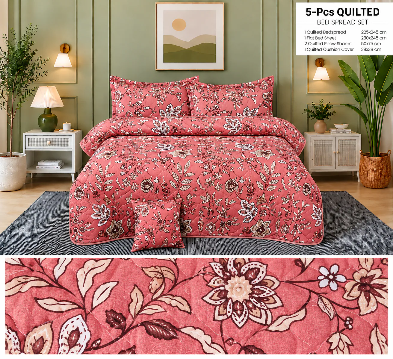 BBL 5 PCs Comforter Set – Blue Mocha Floral