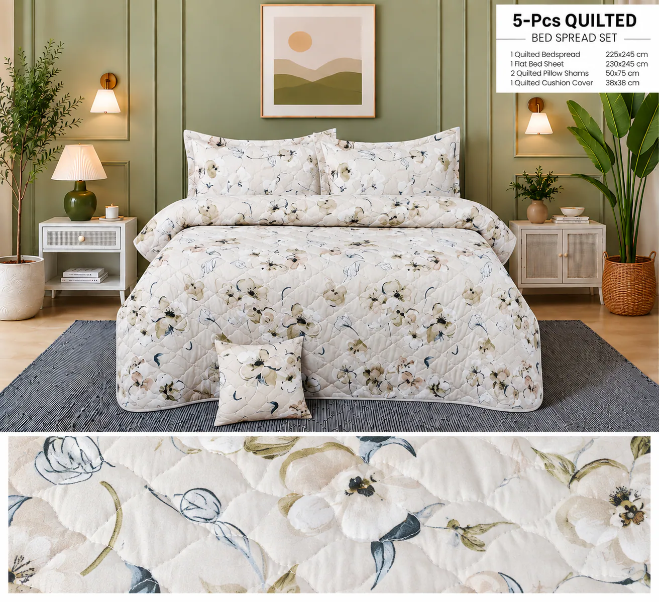 BBL 5 PCs Comforter Set – Mocha Blue Floral