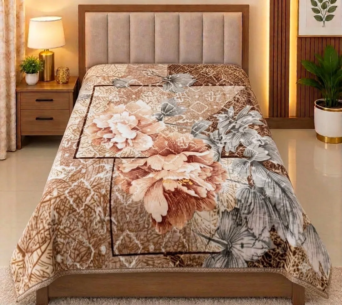 Rust Floral Single Blanket