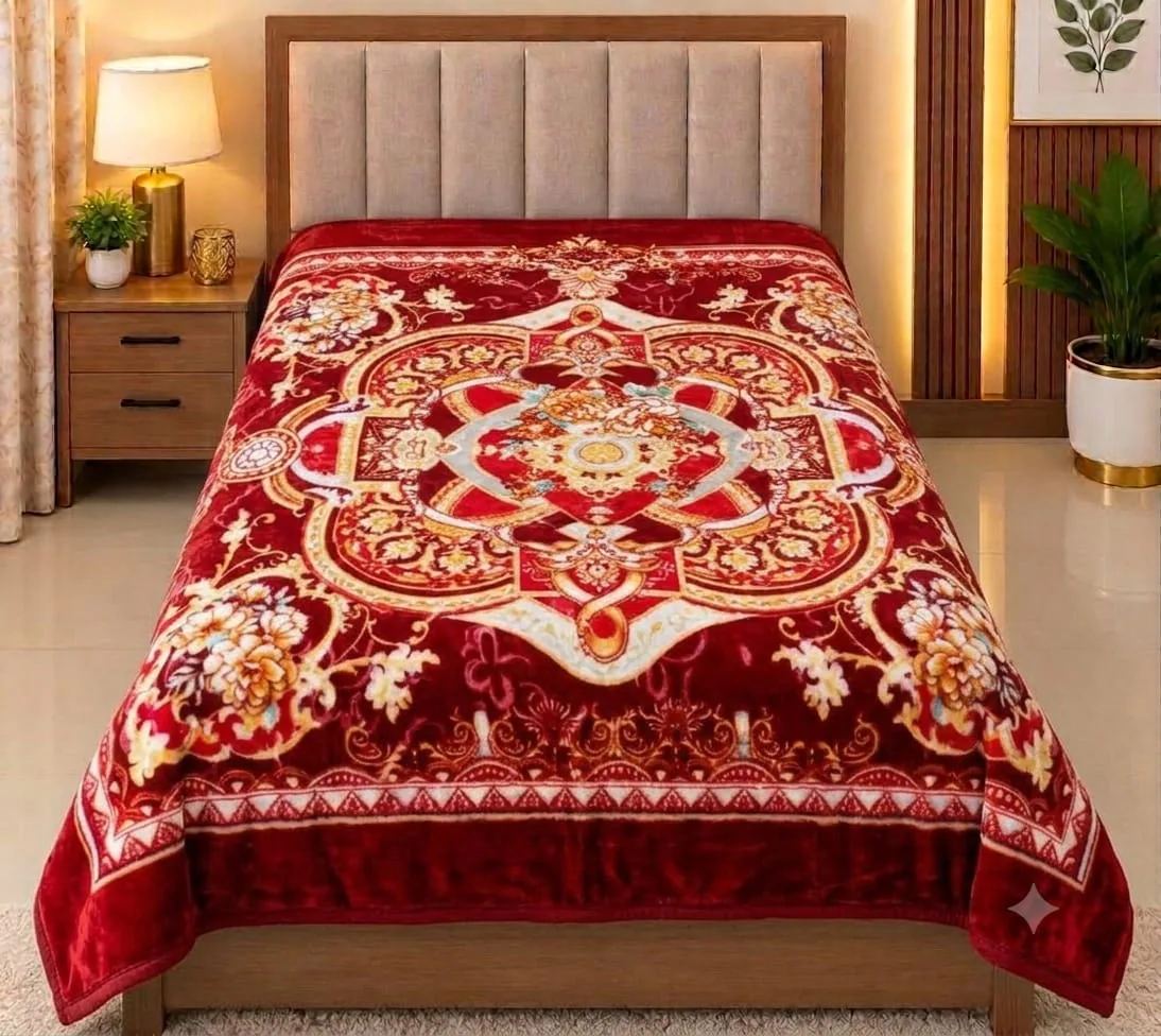 Maroon Floral Single Blanket