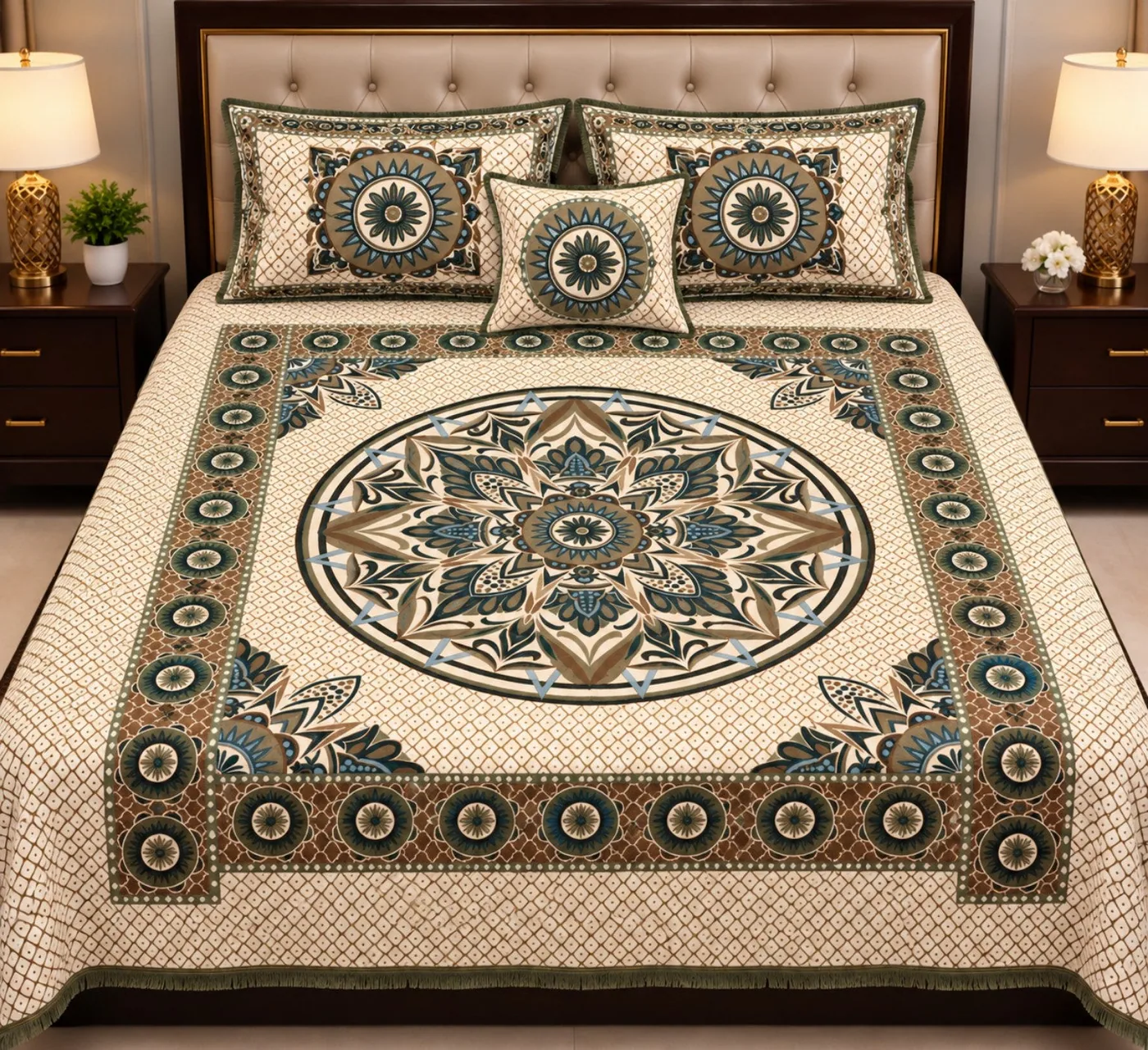 Brown Teal Floral Alpha Mora Bedsheet
