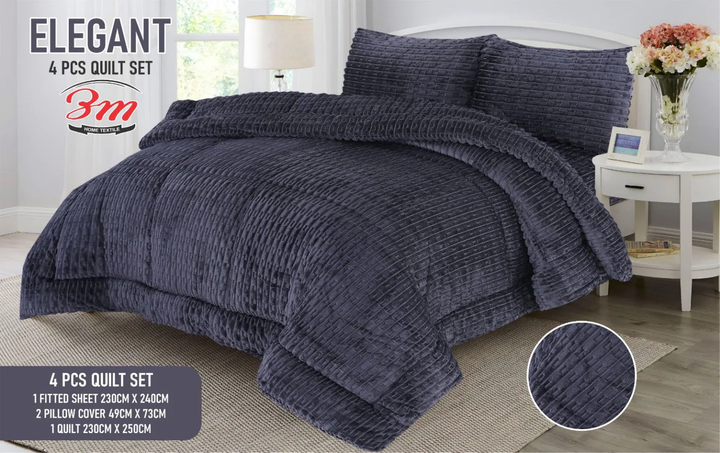 Charcoal Grey Elegant Shaggy 4 PCs Razai Set