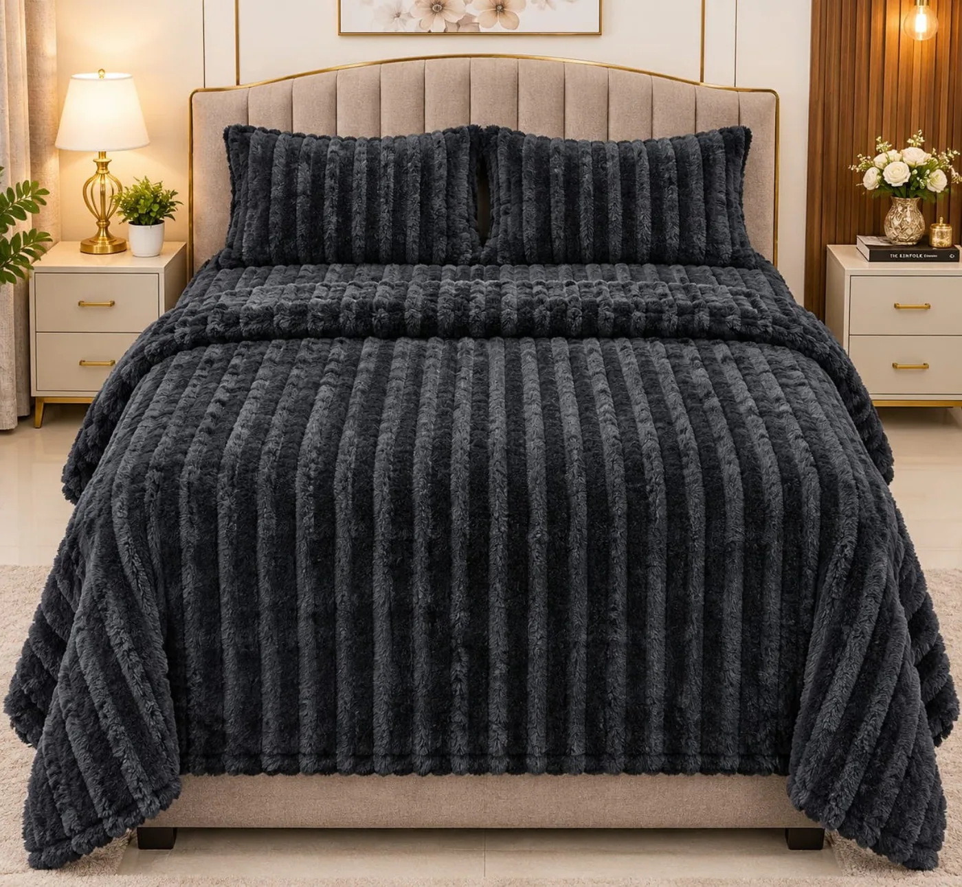 Charcoal Grey Plain Fleece 4 PCs Set