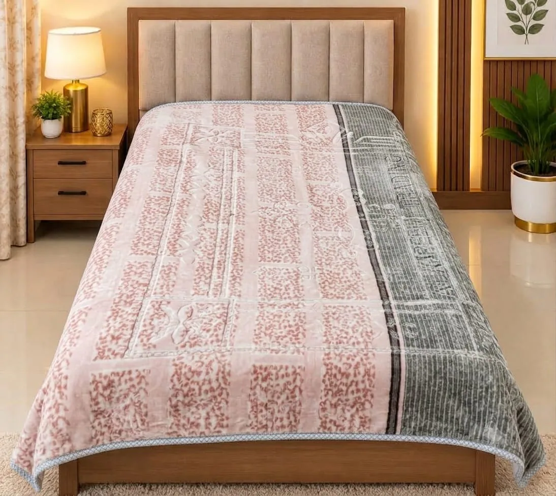 Dusty Pink Grey Vintage Print Single Blanket