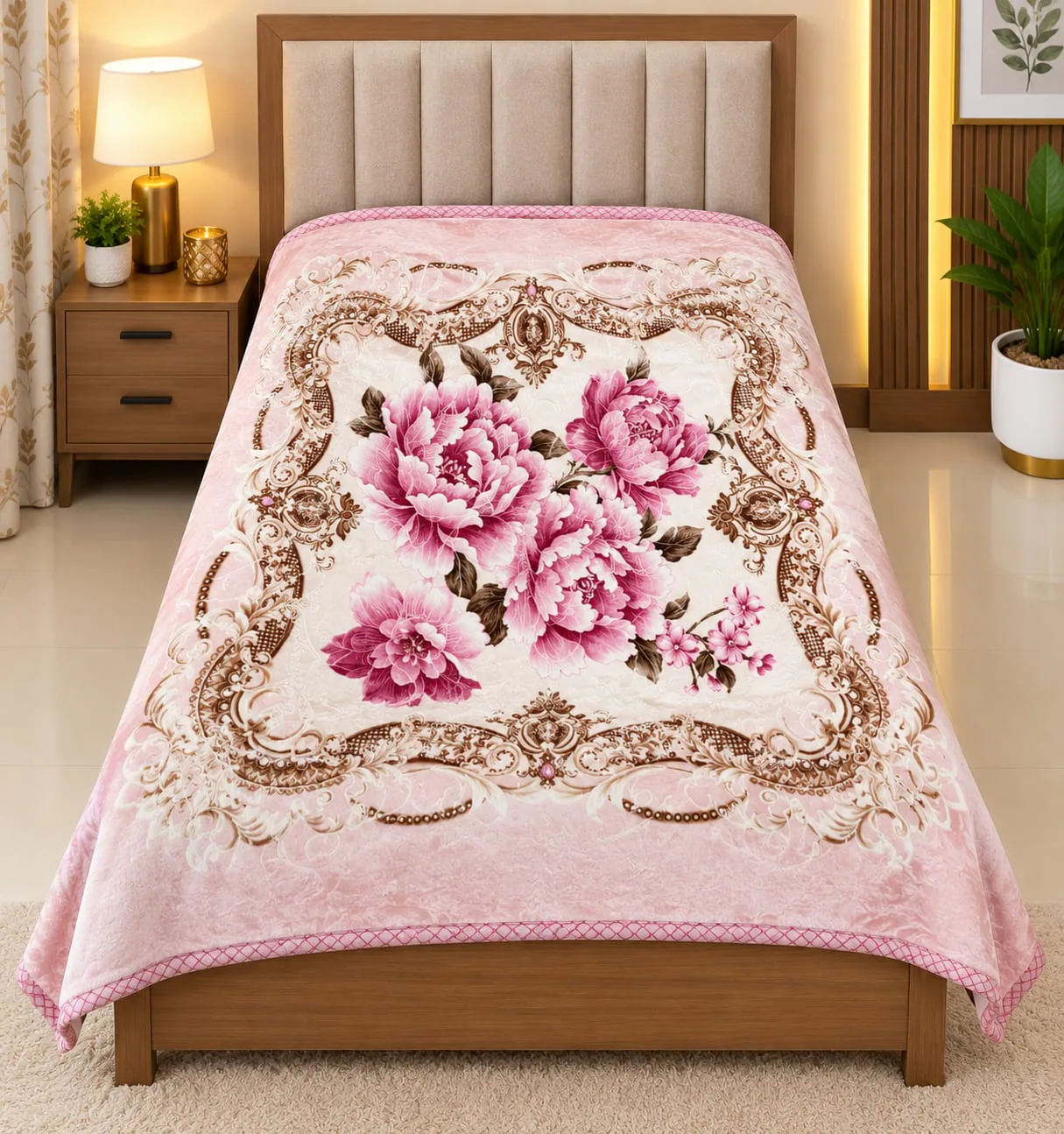 Pink Floral Single Blanket