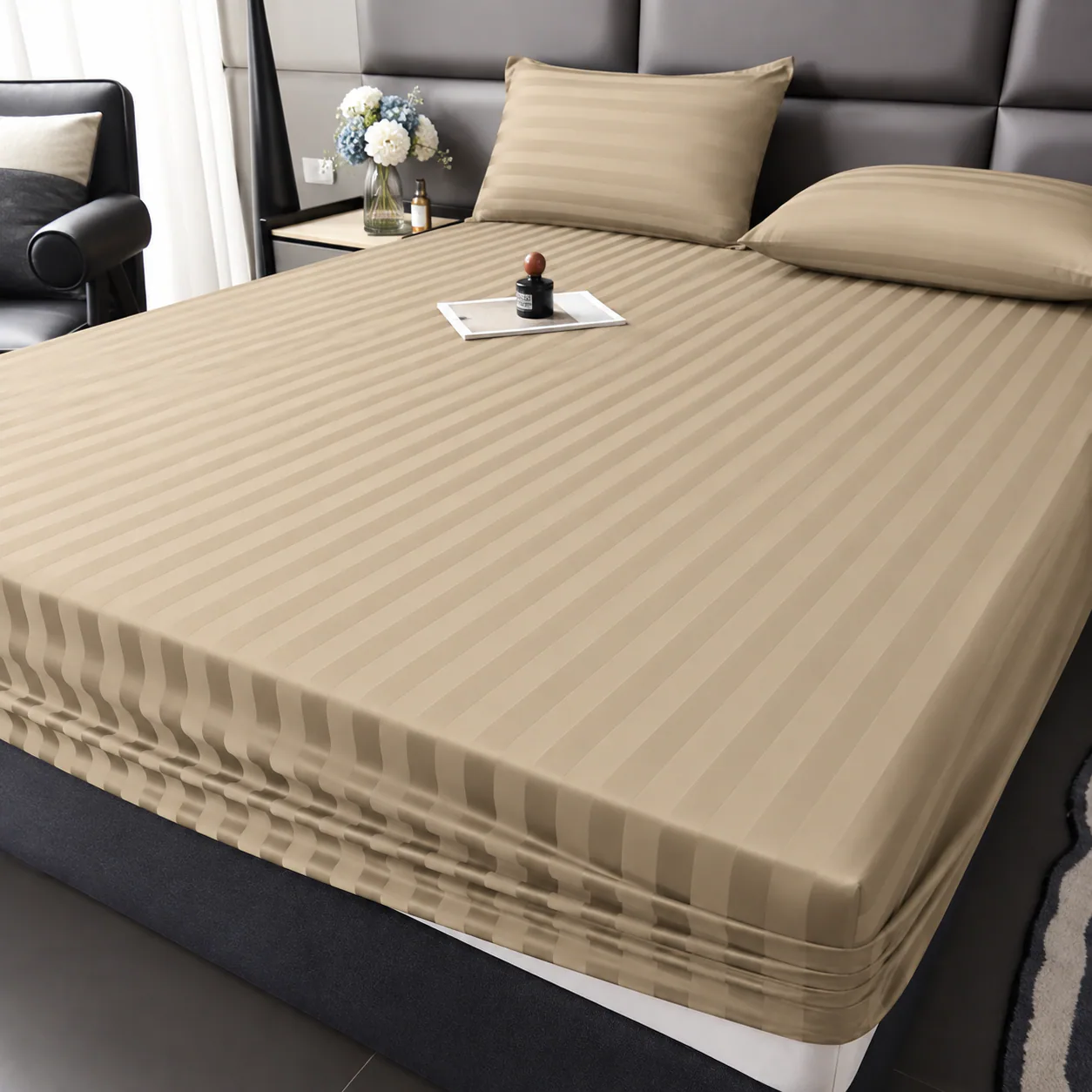 Cream Plain Fitted Bedsheet