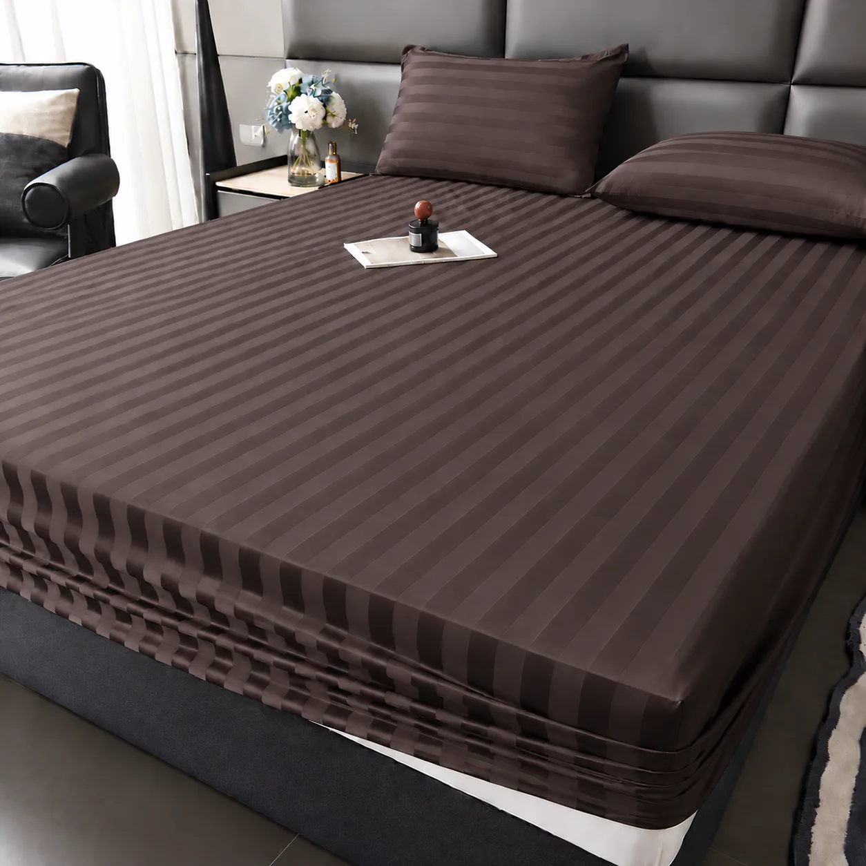 Dark Brown Plain Fitted Bedsheet