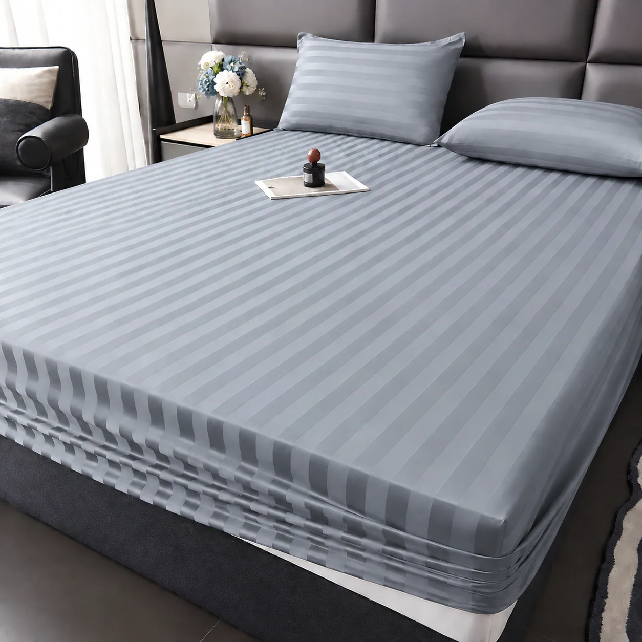 Light Grey Plain Fitted Bedsheet