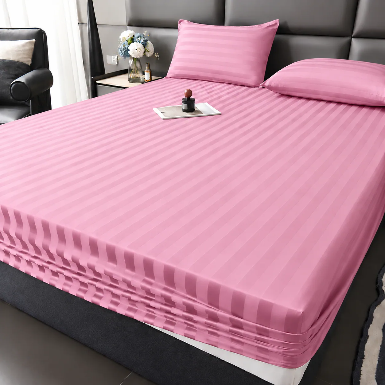 Pink Plain Fitted Bedsheet
