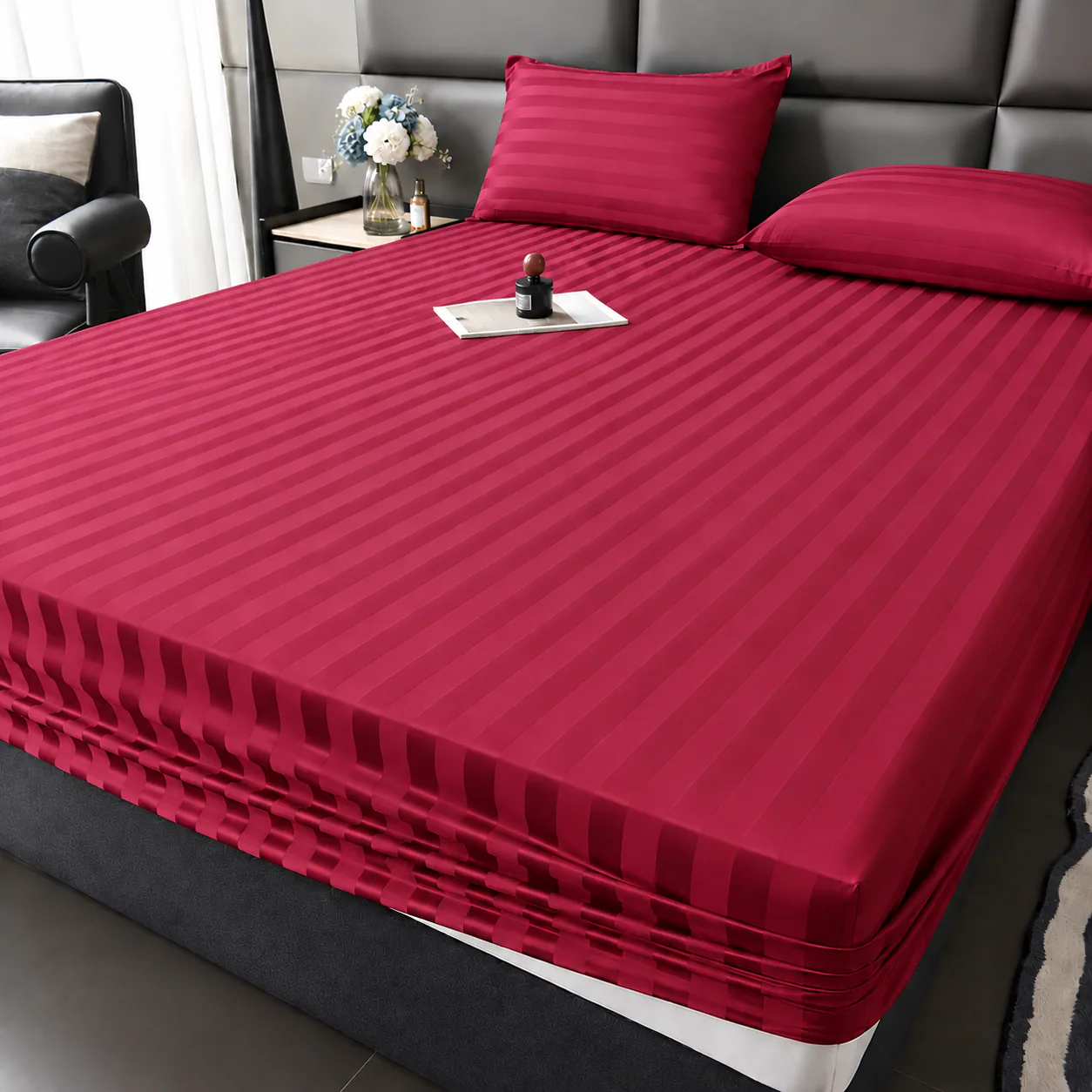 Red Plain Fitted Bedsheet
